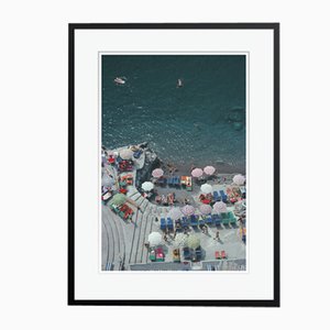 Positano Beach Oversize Archival Pigment Print Framed in Black by Slim Aarons