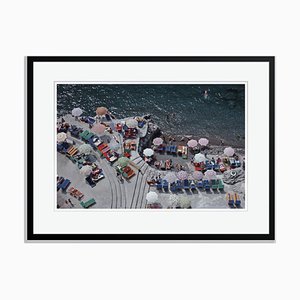 Positano Beach Oversize Archival Pigment Print Framed in Black by Slim Aarons