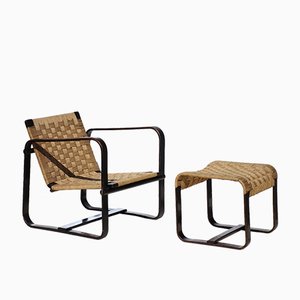 Set of Bocconi Lounge Chair & Ottoman by Giuseppe Pagano for Gino Maggioni, 1940s