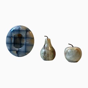 Italienischer Vintage Schreibtisch Set aus Onyx Marmor mit Aschenbecher & Briefbeschwerer, 1950er, 3er Set