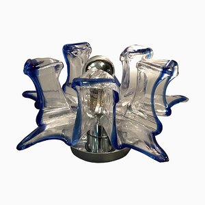 Italian Handcrafted Blue & Clear Murano Glass Wall Light or Flush Mount from Effetre Murano, 1960s