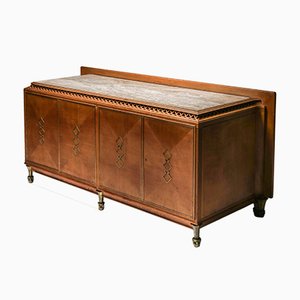 High-End Credenza in Oak, Bronze, and Marble, 1930s