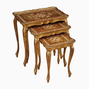 Triptych Florentine Coffee Tables in Gilded Wood, 1960s, Set of 3