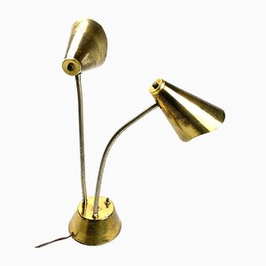 Mid-Century Brass 2-Light Desk Lamp, France, 1960s