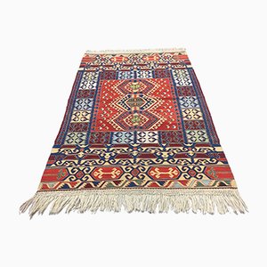 Alfombra Kilim turca vintage de lana en azul, rojo, beige y dorado, años 60