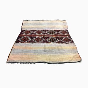 Quadratischer Vintage Kelim Teppich aus türkisblauen & beigen Wollqualitäten, 1960er