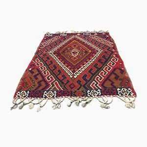 Vintage Turkish Black, Red & Beige Wool Square Tribal Kilim Rug, 1960s
