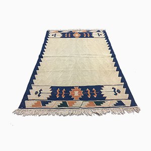 Tappeto Kilim vintage beige, blu e rosa, Turchia, anni '60
