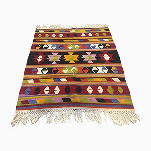 Tapis Trium Kilim Vintage Beige, Bleu & Rose, Turquie, 1960s