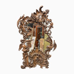 Antiker Amerikanischer Spiegel aus Hohlglas und geschnitztem Holz
