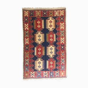 Türkischer Vintage Kelim Teppich aus Wolle in Hellblau, Rot & Beige, 1960er