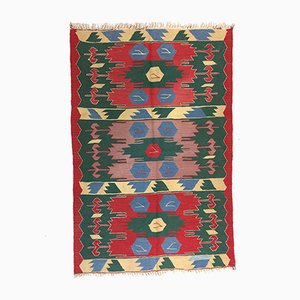 Türkischer Vintage Kelim Teppich in Rot, Grün & Blau, 1960er