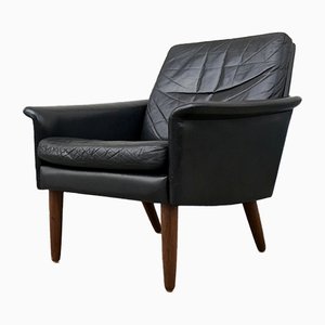 Danish Modern Black Leather Lounge Chair by Hans Olsen for CS Mobelfabrik, 1960s