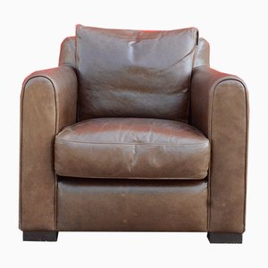 Vintage Italian Grizzly Brown Leather Club Chair from Giovanni SFORZA Collection, 1980s