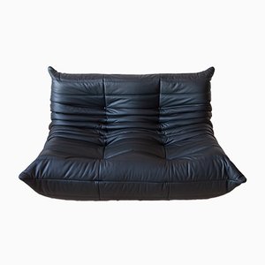 Vintage Black Leather Two-Seater Togo Sofa by Michel Ducaroy for Ligne Roset