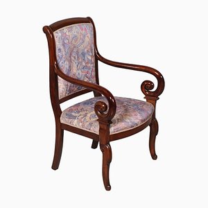 Chaise Style Empire en Acajou Sculpté avec Accoudoirs, Fin 19ème Siècle