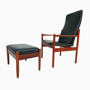 Poltrona e sgabello in teak, Danimarca, anni '60