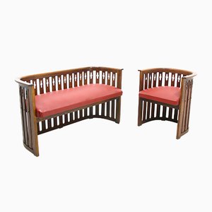 Wiener Vintage Sofa & Sessel aus Eiche, 2er Set