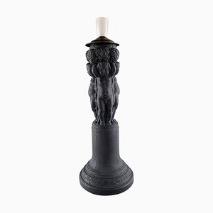 Grande Lampe en Terracotta Noire Décoré avec Putti de Hjorth, Danemark
