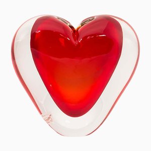 Murano Glas Sommerso Red & Clear Color Heart-Shaped Skulptur von Cenedese