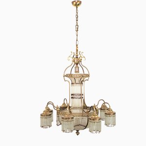 Vintage Brass 10-Light Chandelier, 1950s