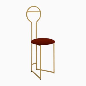 Joly IV Chairdrobe - High Back Gold Lacquered Metal Structure with Upholstered Seat in Red Italian Velvet