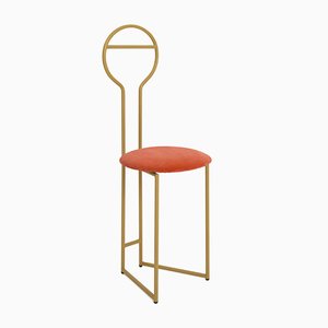 Joly IV Chairdrobe - High Back Gold Lacquered Metal Structure with Upholstered Seat in Orange Italian Velvet