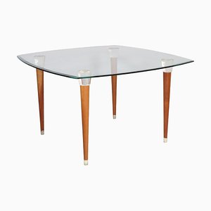 Mid-Century Modern Table with Murano Glass Top & Walnut Turned Legs and Heads