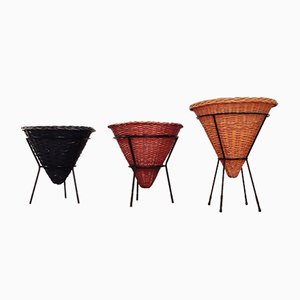 Mid-Century Colored Wicker or Rattan Baskets by Dirk van Sliedregt for Rohé Noordwolde, Set of 3