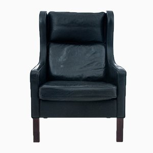 Black Leather Wingback Armchair, 1950s