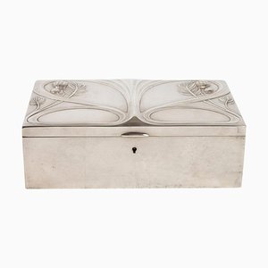 Art Nouveau Silvered Metal Box with Satin Furnished Interior, 1910