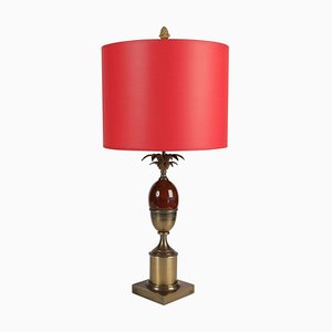 Lampada da tavolo Mid-Century moderna rossa in ottone e resina, anni '60