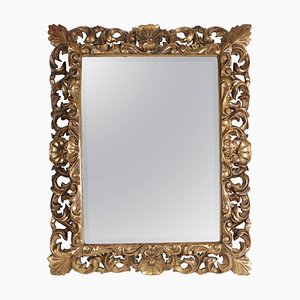 Espejo Napoleon III de madera dorada tallada a mano con espejo biselado
