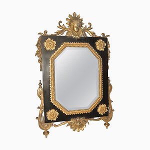 Miroir de Table Antique en Bronze doré sur Ébène, Miroir Biseauté & Bronze Doré