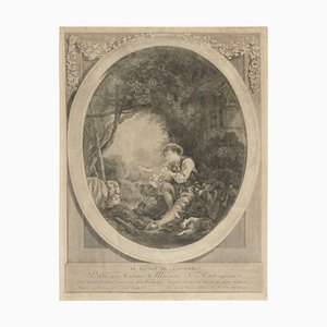 Grabado de acero Le Depart du Courier, siglo XIX