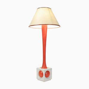 Mid-Century Painted Orange and White Wood Table Lamp, 1960s