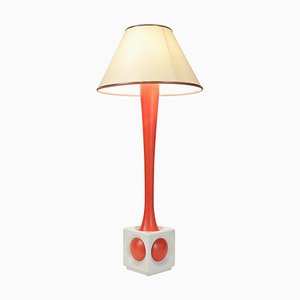 Mid-Century Tischlampe aus lackiertem Holz in Orange & Weiß, 1960er