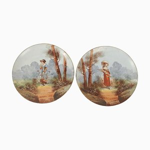 19th Century French Porcelain Hand-Painted Plates, Set of 2