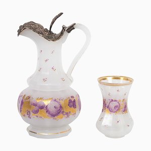 19th Century Ewer and Glass in Opaline and Sterling Silver, Set of 2