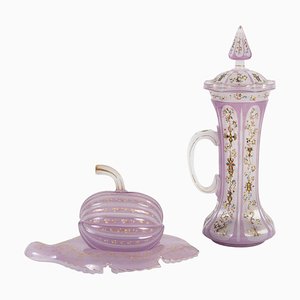 Tasse 19ème Siècle en Verre Opalin et Sucrier, Set de 2