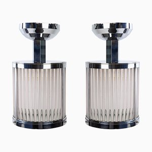 Chrome-Plated Metal and Glass Rod Lantern Suspensions, 1940s, Set of 2