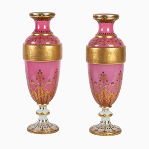 Opaline Moser Vases Lined with White and Pink Opaline, Set of 2
