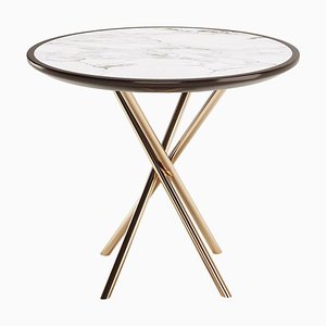 Round Side Table with Lacquered Marble Top & Copper Stainless Legs