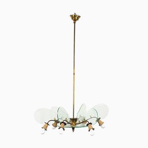 Vintage Brass and Glass 6-Light Ceiling Lamp, 1950s