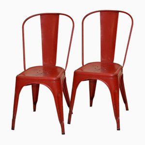 Vintage Industrial French Red Metal Chairs by Xavier Pauchard for Tolix, 1950s, Set of 2