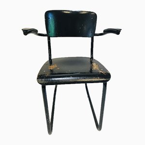 Mid-Century Dutch Black Painted Steel Tube & Bakelite Arms 352 / 214 Desk Chair by Willem Hendrik Gispen for Gispen, 1930s