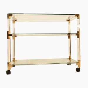 French Acrylic Glass and Gold Bar Cart by Pierre Vandel, 1970s