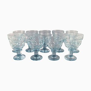 Large French Glasses in Mouth Blown Art Glass, Set of 14