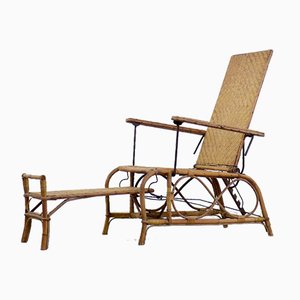 Set of Vintage Bauhaus Rattan Chair with Ottoman by Erich Dieckmann, 1930s