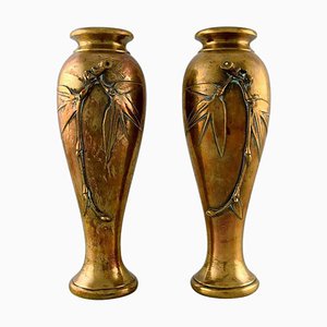 Vases Art Nouveau en Bronze avec Fleurs en Relief, France, 1890s, Set de 2